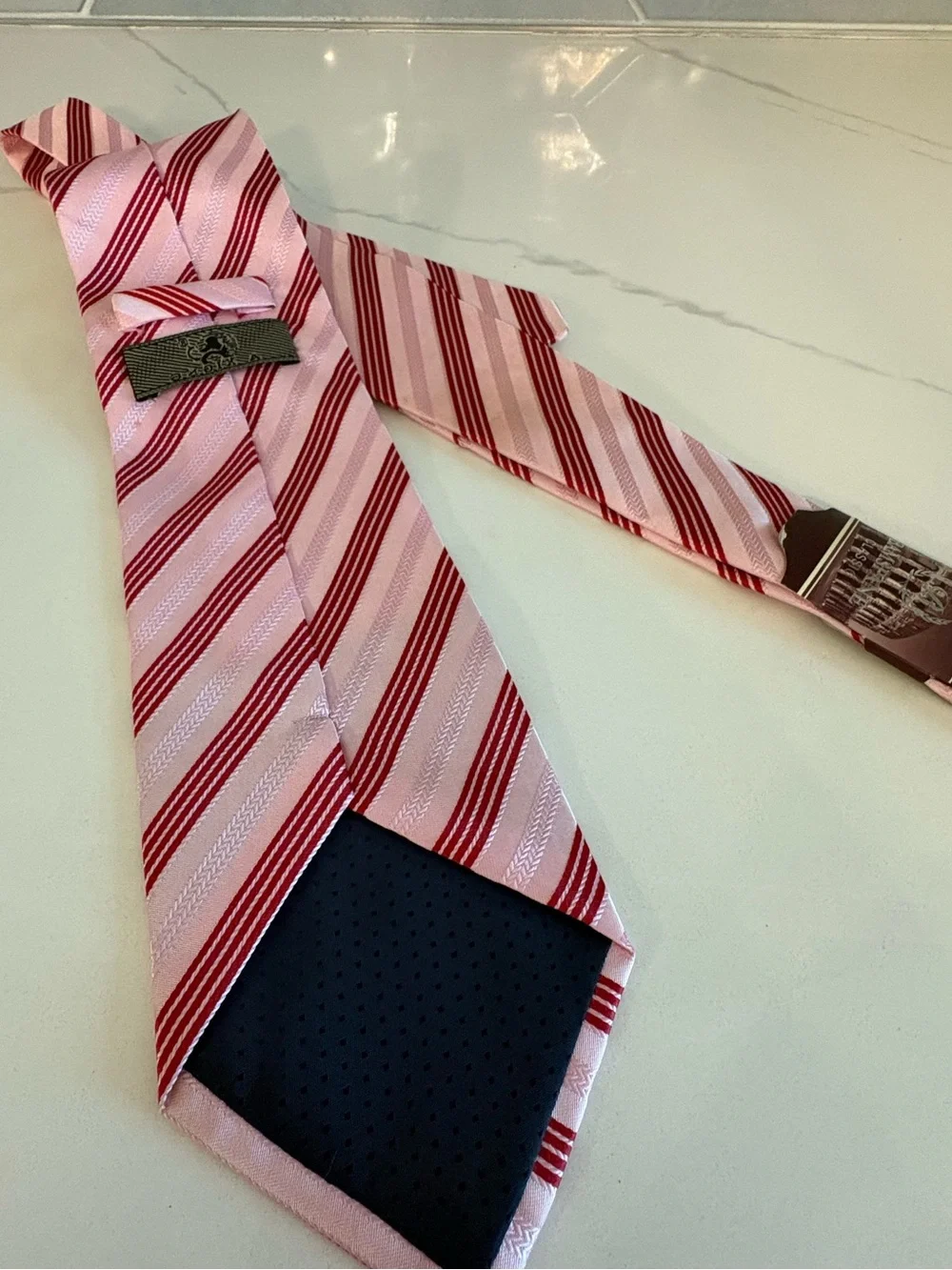 BAMSPANE Classic Men’s Necktie Pink Red White Striped Herringbone Texture NWT